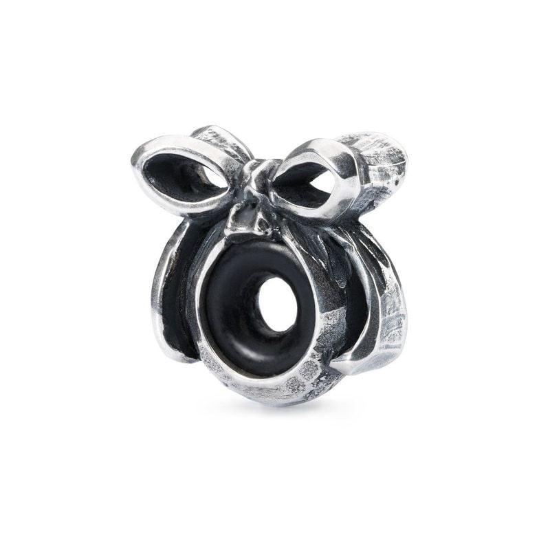Espaceur Trollbeads Nœud en argent 925, vue de face montrant le design nœud papillon avec accents ox