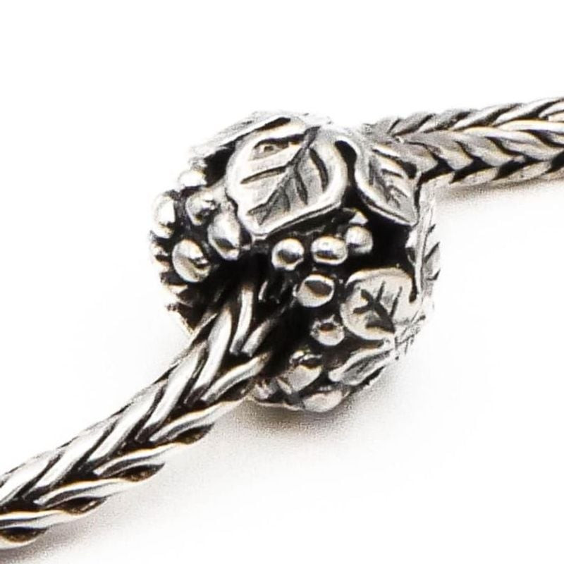 Perle Trollbeads Vendemmia Raisins Argenté, charme en argent sterling avec grappes de raisin et feui