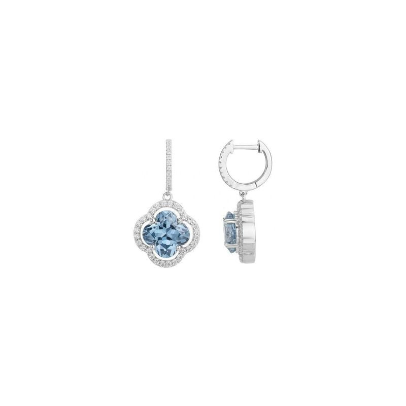 Boucles d'oreilles créoles Griffe Rouge en argent 925, trèfle bleu topaze et oxyde de zirconium, hal
