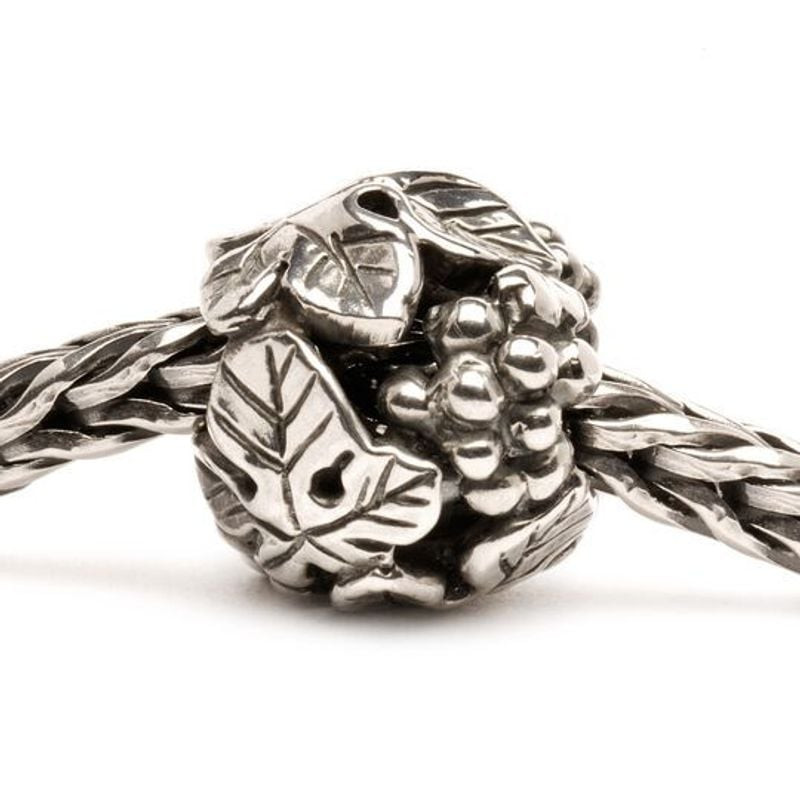 Perle Trollbeads Vendemmia Raisins Argenté en argent sterling, motif grappes de raisin, dans une amb
