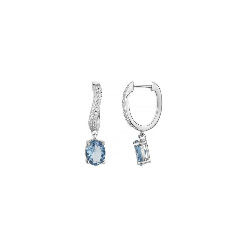 Boucles d'oreilles créoles argent 925/1000 avec pavé d'oxyde de zirconium blanc et pendants en pierr