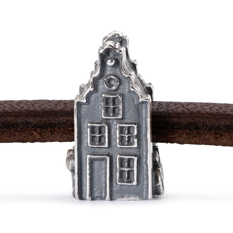 Détail de la perle de charme Trollbeads Maison de canal argenté, argent sterling 925, design d'Amste