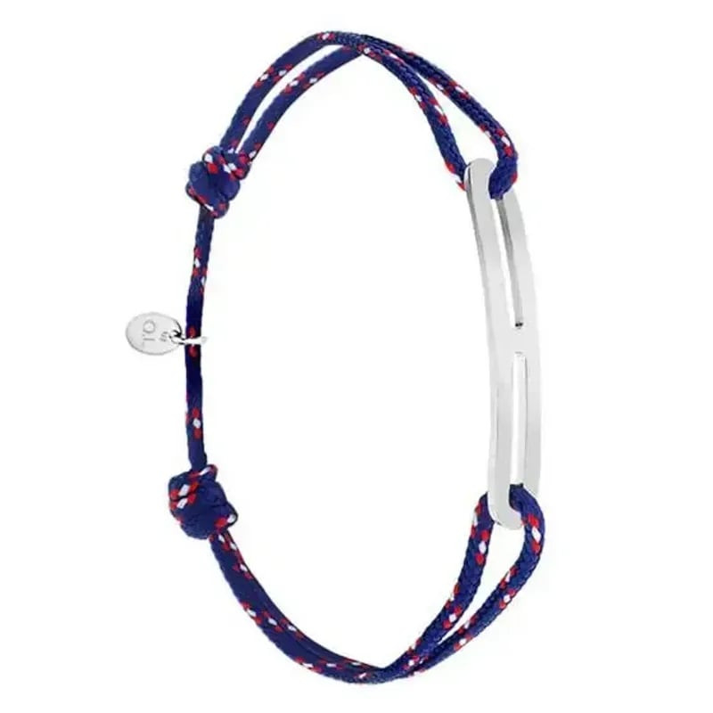 Bracelet Gaby de L'Avare avec cordon paracorde navy et anneau courbé en argent rhodié brossé, fermoi