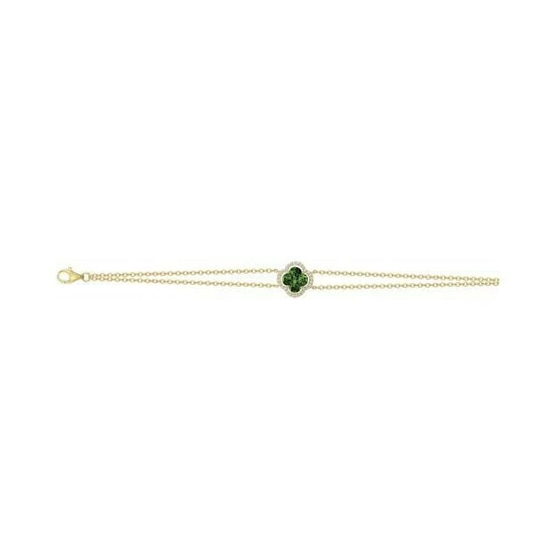Bracelet femme Griffe Rouge plaqué or avec une breloque ronde en oxyde de zirconium vert sur une cha