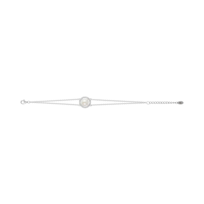 Bracelet Griffe Rouge argent 925 avec perle d'eau douce centrale entourée de 24 oxydes de zirconium 