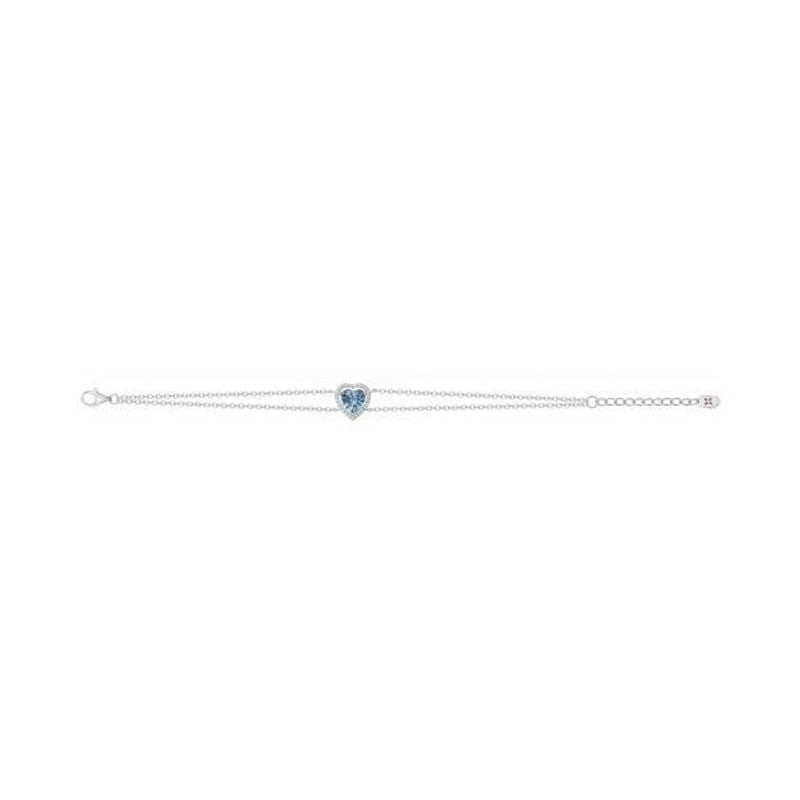 Bracelet chaîne Griffe Rouge en argent, pendentif cœur topaze bleue et oxydes de zirconium blancs