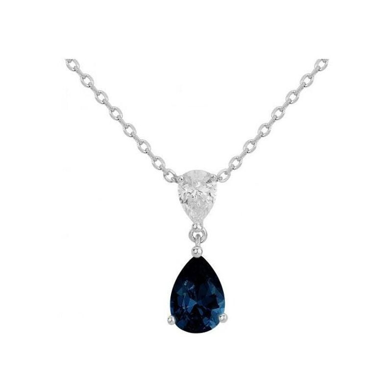 Collier argent 925 avec pendentif spinelle bleue synthétique taille poire et deux oxydes de zirconiu