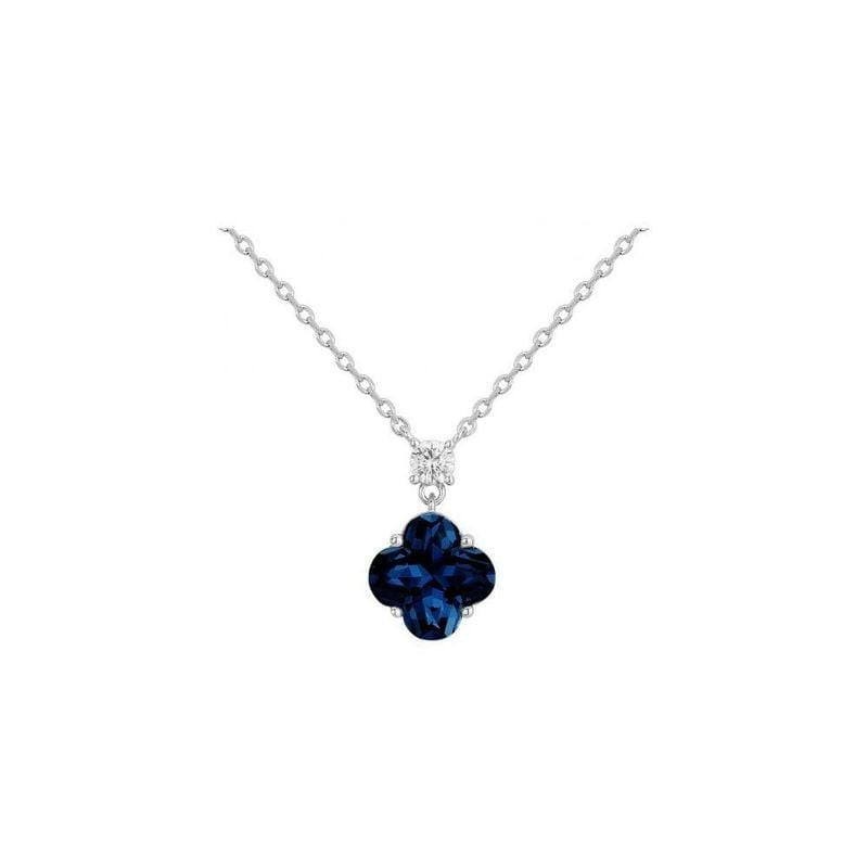 Collier Griffe Rouge en argent 925 avec pendentif trèfle bleu serti d'oxydes de zirconium et d'un sp