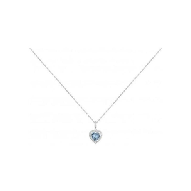 Collier en argent 925/1000 avec pendentif cœur en pierre synthétique bleu topaze entouré d'oxydes de