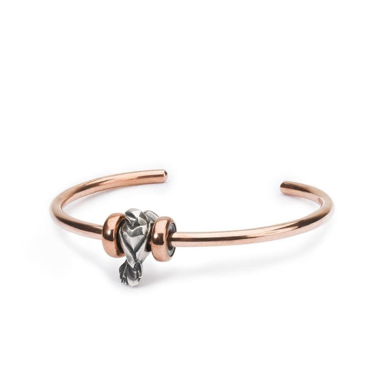 Perle Trollbeads Tourtereaux Argenté sur un bracelet à perles, symbole d'amour en argent 925.