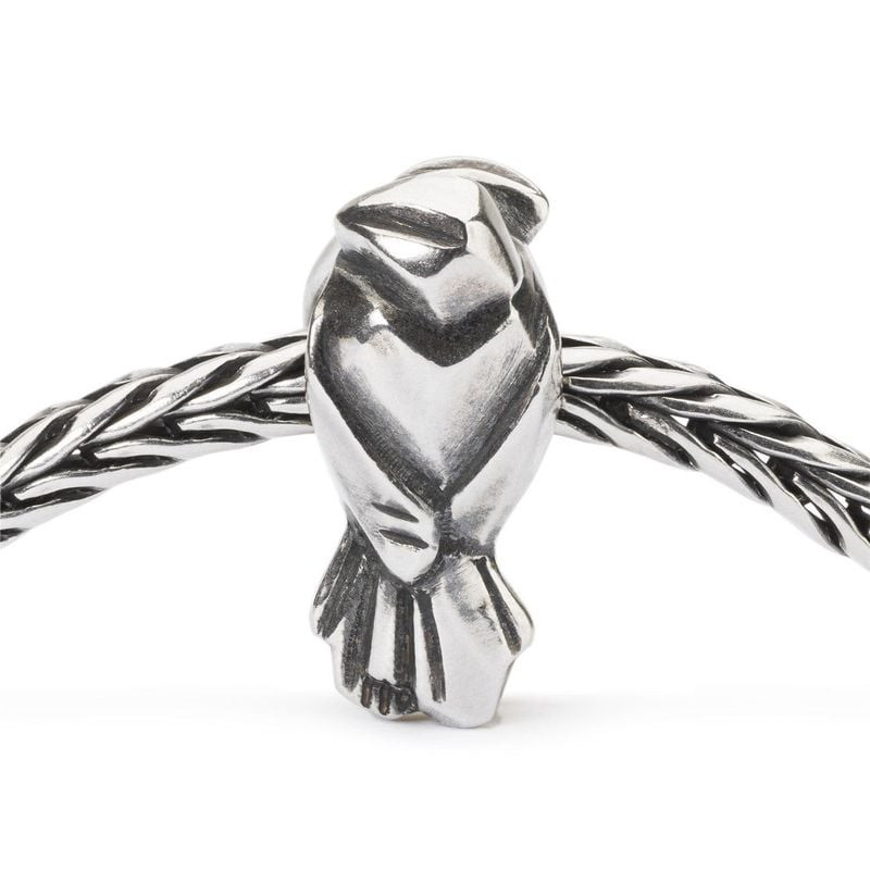 Packshot de la perle Trollbeads Tourtereaux Argenté, breloque en argent 925 ornée de deux oiseaux bl