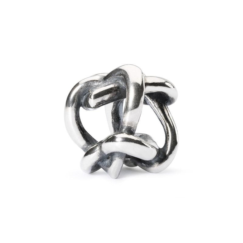 Packshot de la perle Trollbeads Cœurs Entrelacés Argenté, charm en argent 925‰ de la marque Trollbea