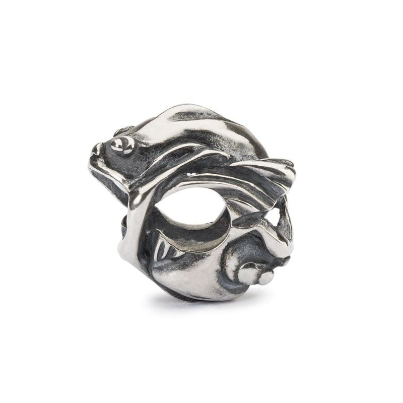 Charme Trollbeads Poisson volant en argent sterling, forme de poisson volant, détails oxydés sur fon