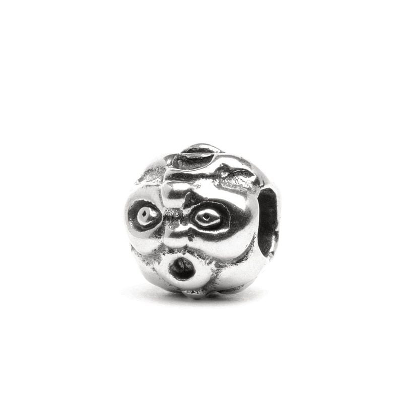 Perle Trollbeads Visages en argent massif avec visage surpris, yeux écarquillés et bouche ouverte