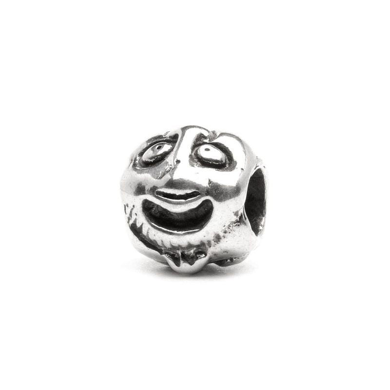 Perle Trollbeads Visages en argent 925 avec un visage rieur, large sourire et dents visibles