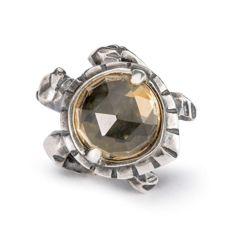 Perle à charme TROLLBEADS Long Life Bead en argent avec motif tortue et citrine.