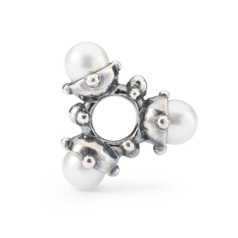 Charm TROLLBEADS PERLE FLEURS en argent sterling avec trois perles d'eau douce blanches