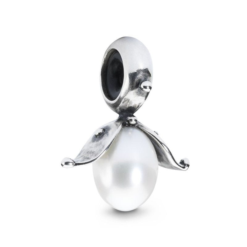 Arrêtoir Trollbeads Perle fleurie en argent avec monture florale et perle d'eau douce cultivée