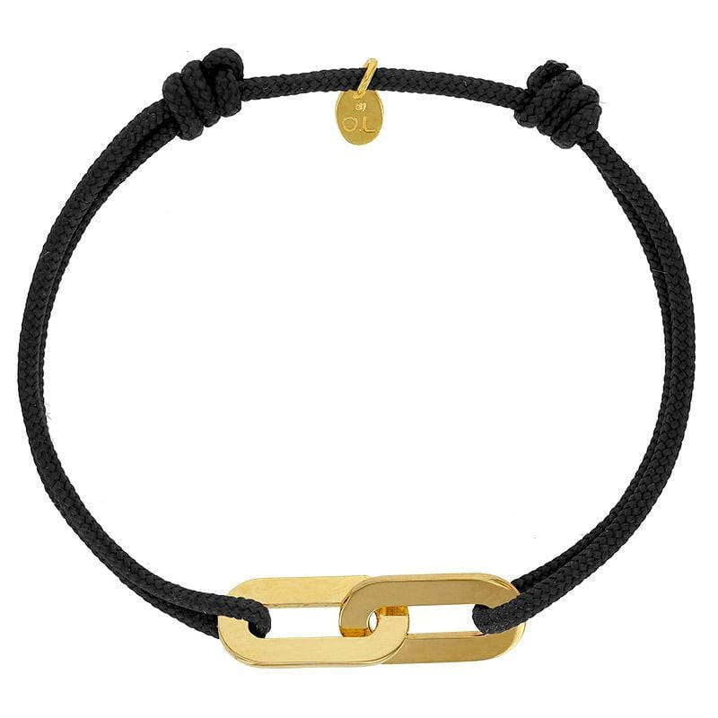 Bracelet Jean-Jean By Olivier Lafond, cordon tressé noir, nœuds coulissants et deux anneaux ovales d
