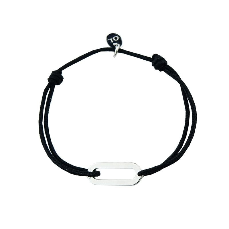 Bracelet enfant Figaro Small By Olivier Lafond, maille ovale polie en argent rhodié et cordon nylon 