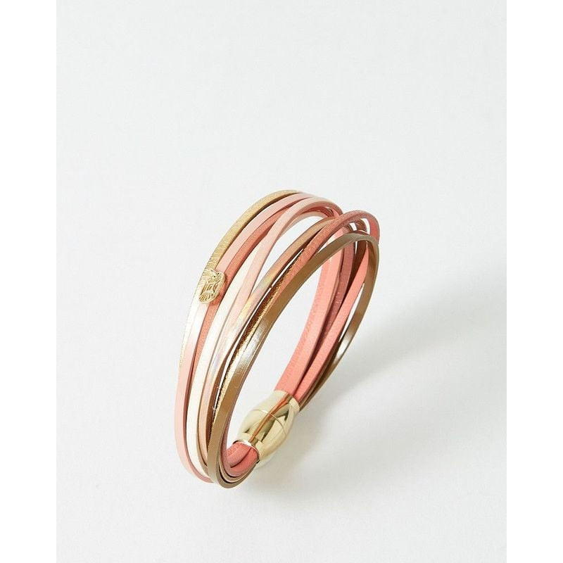 Bracelet Malicieux Let It Be en lanières de cuir rose, doré et blanc avec fermoir magnétique doré su