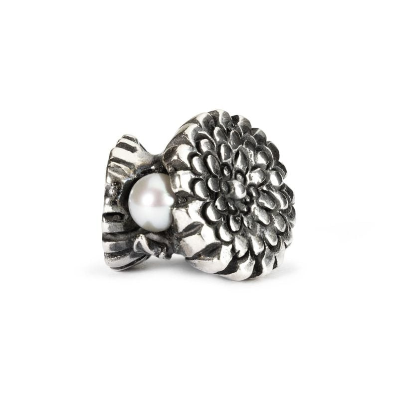 Perle de charme Trollbeads Souci d'octobre Fleur Argenté Blanc, argent sterling 925, motif floral, p