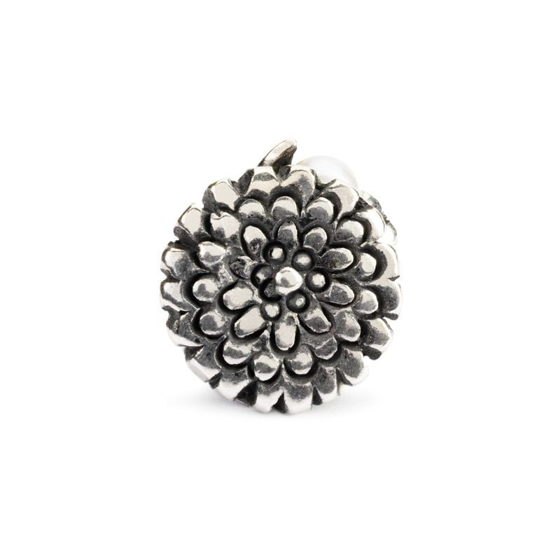 Packshot de la Perle de charme Trollbeads Souci d'octobre Fleur Argenté Blanc, argent sterling 925.