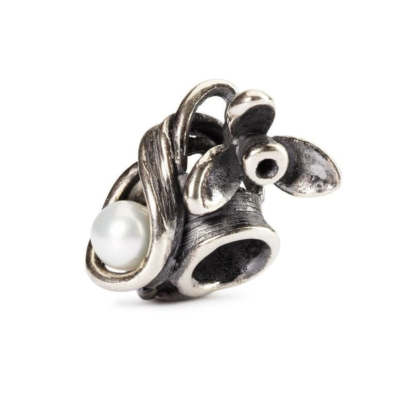 Charme Trollbeads Perce-neige de janvier en argent massif 925 avec perle d'eau douce blanche sur fon