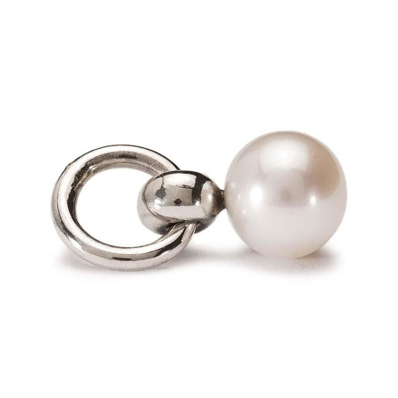 Packshot du Pendentif Trollbeads Perle Ronde Argenté Blanc, argent et perle de culture.