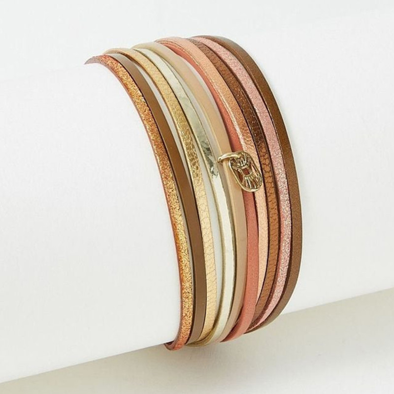 Bracelet cuir FLOWERSFORZOE collection Malicieux Sweet Way acier doré