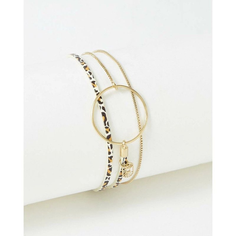 Bracelet cuir FLOWERSFORZOE collection Nolah acier doré