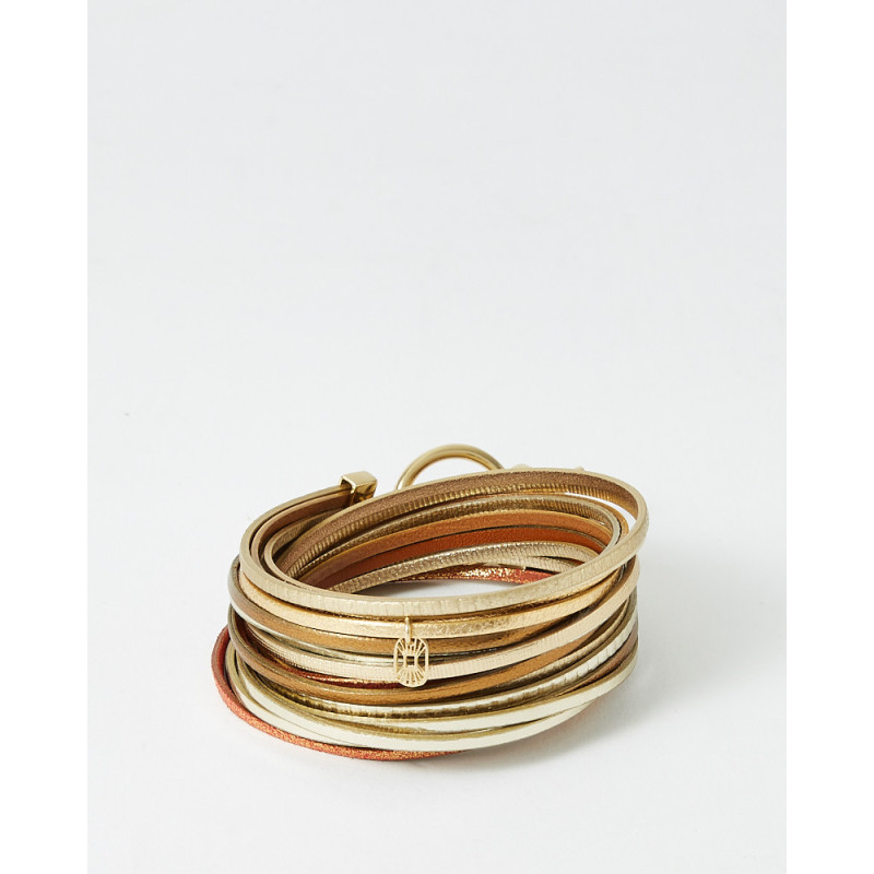Bracelet cuir FlowersForZoe collection Starsky acier doré