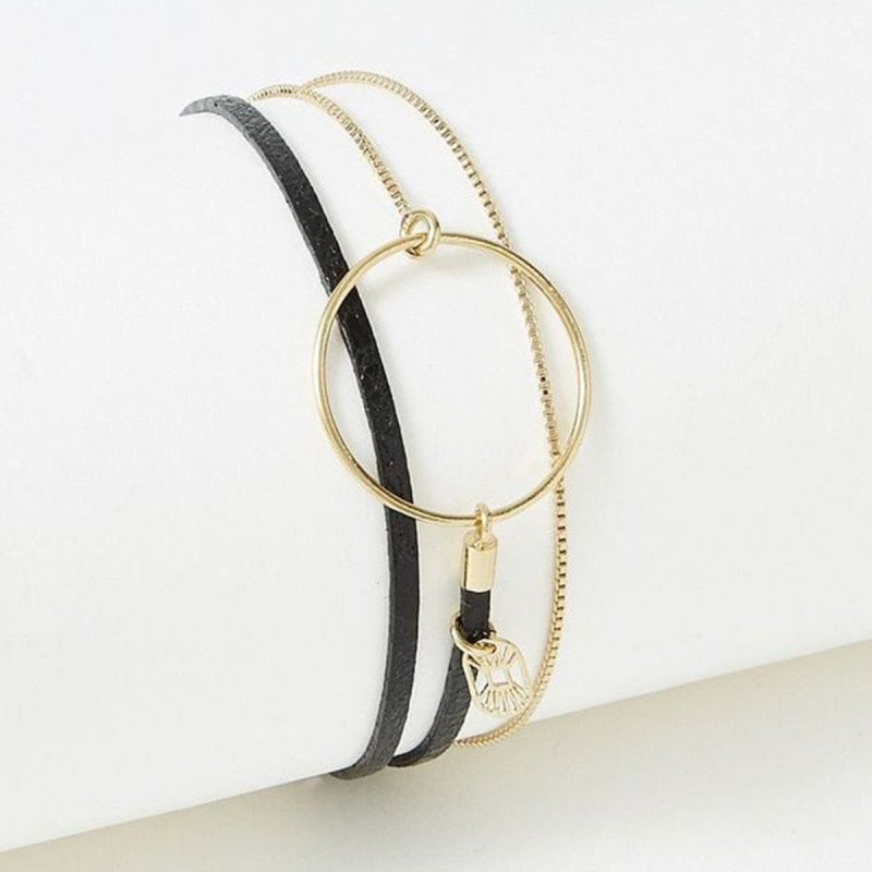 Bracelet cuir FlowersForZoé collection Nolah acier doré