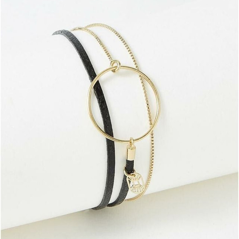Bracelet cuir FLOWERSFORZOE collection Nolah acier doré