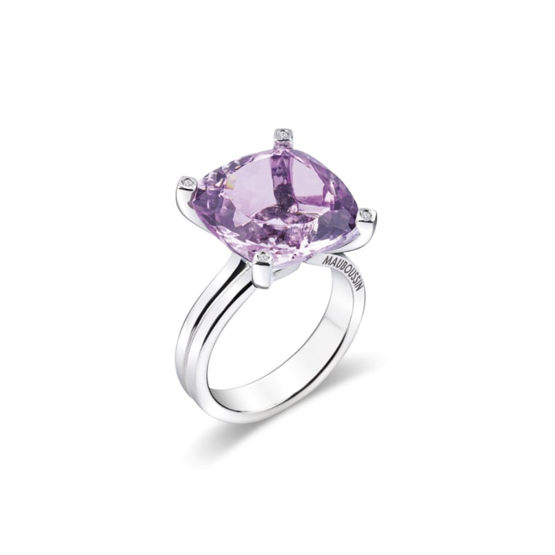 Bague Mauboussin Belle comme le Vent en argent 925, améthyste Rose de France taille coussin, griffes