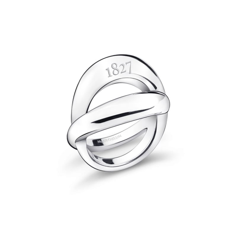 Bague Mauboussin Collection 1827 Deux Voluptés en argent, design entrelacé, gravée 1827 et Mauboussi