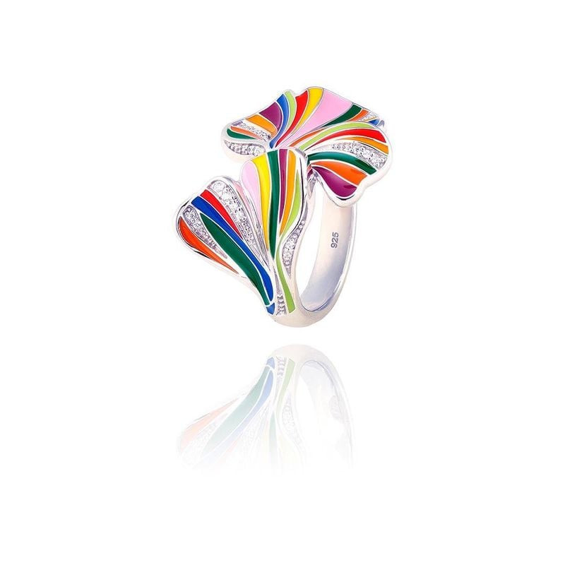 Bague Una Storia Ginkgo Argent 925 rhodié, packshot sur fond neutre avec design ajouré en feuille de