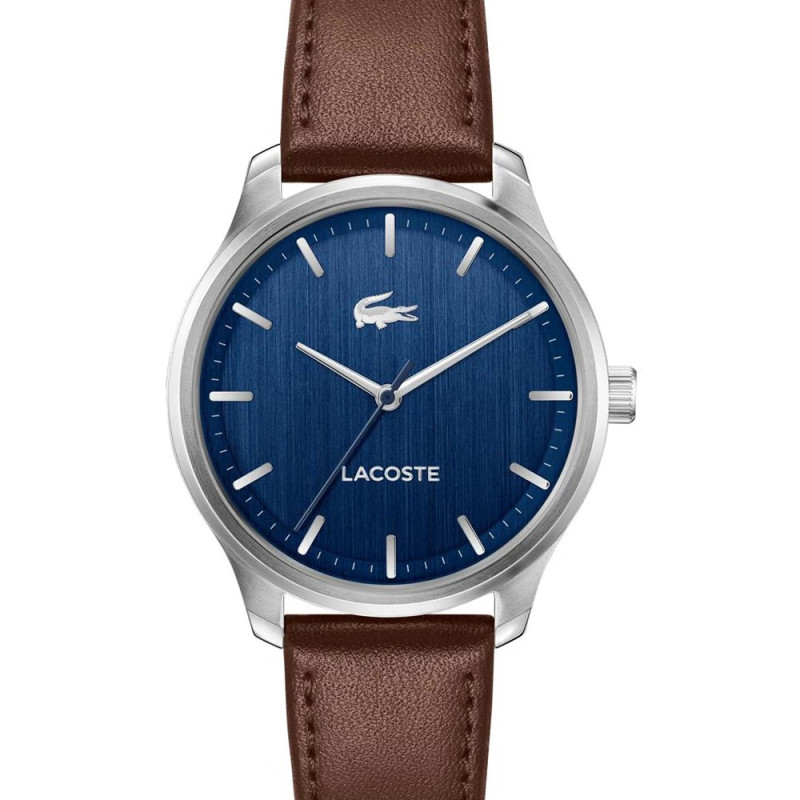 Montre Analogique à Quartz LACOSTE Collection Lisbon bracelet cuir marron en packshot.