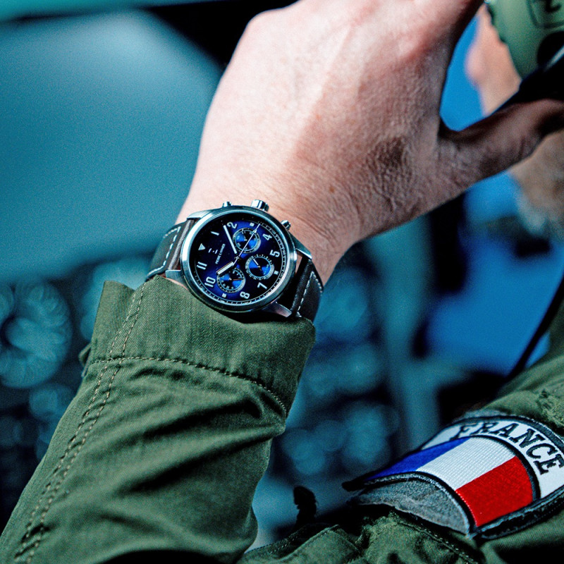 Montre Analogique Pierre Lannier collection Aviateur bracelet Cuir Marron