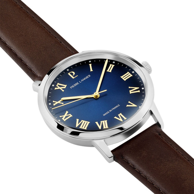 Montre Analogique PIERRE LANNIER Collection Interval Bracelet Cuir Marron