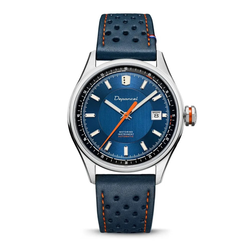 Montre automatique Depancel Allure Autosport Date Blue, cadran bleu, boîtier acier, bracelet cuir bl