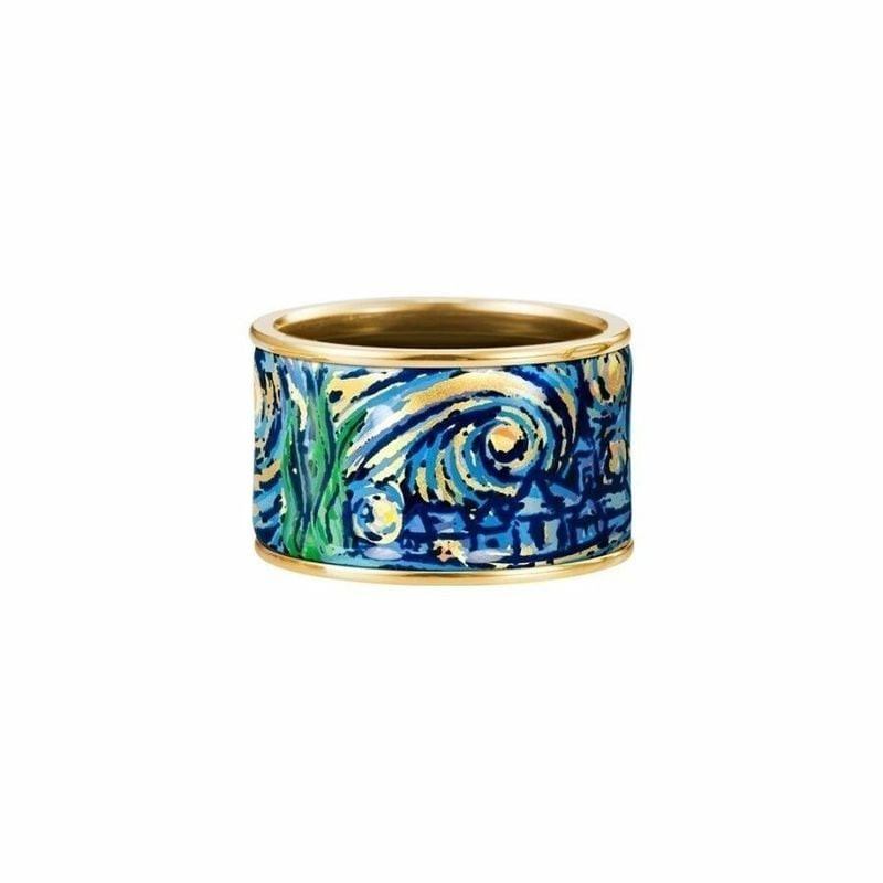 Packshot de la bague Frey Wille Diva Éternité en émail à feu plaqué or 24 carats, collection Van Gog