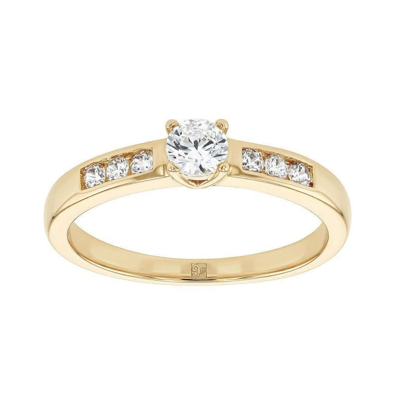 Bague solitaire plaquée or jaune avec pierre en oxyde de zirconium blanc rond de 4 mm et six pierres