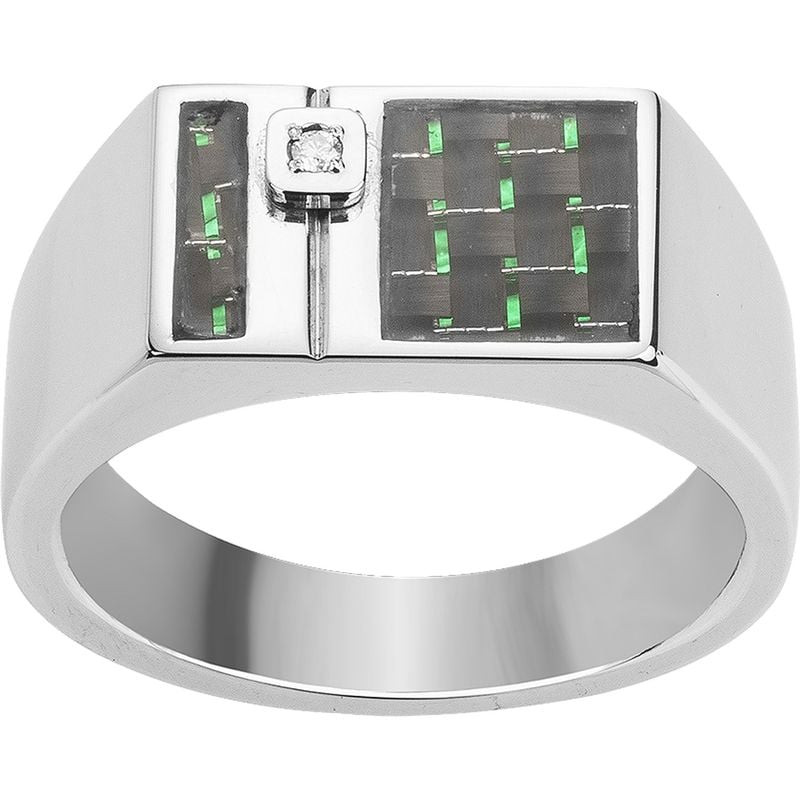 Bague chevalière homme en acier inoxydable avec dessus graphique rectangulaire, accents verts et un 