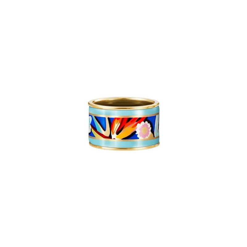Bague FREY WILLE Diva en émail à feu turquoise, plaquage or 24 carats et motif floral éclatant de Fr