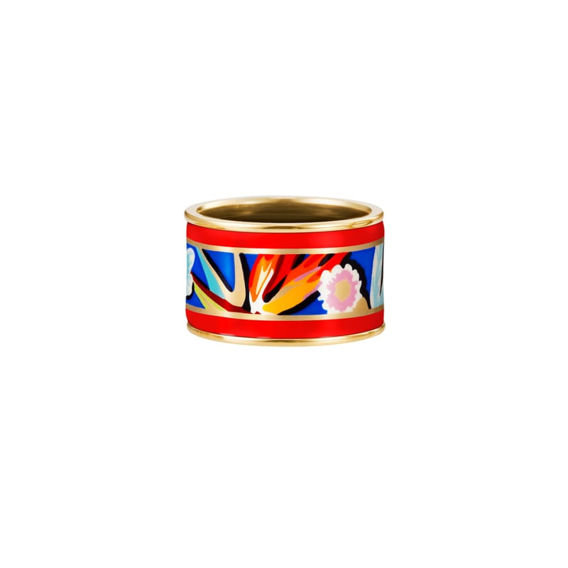 Photo produit de la bague FREYWILLE Diva en émail grand feu rouge et bleu vif, motif floral et liser