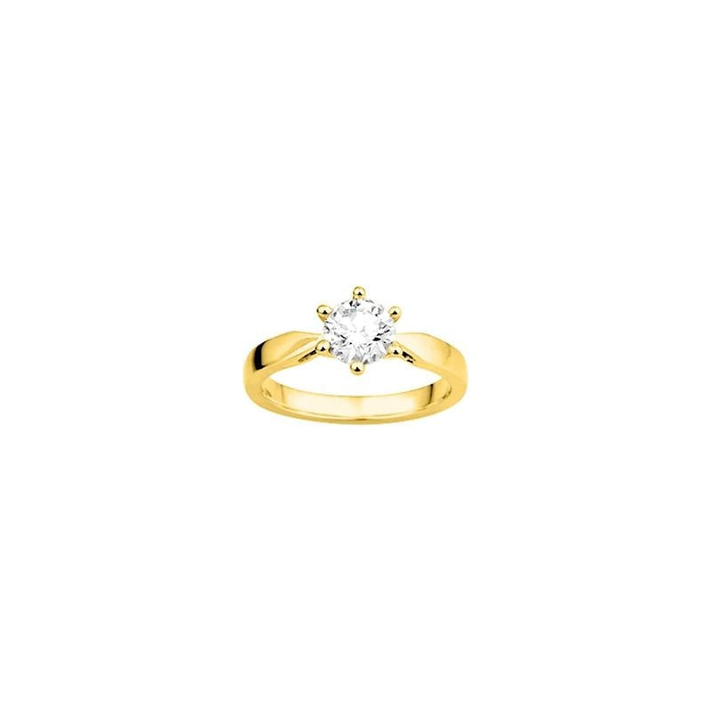 Bague solitaire classique en or jaune avec pierre ronde en oxyde de zirconium de 1 carat, six griffe