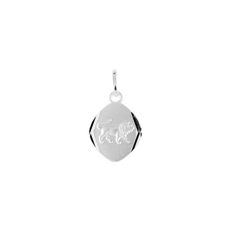 Pendentif ovale argent 925 rhodié avec signe astrologique Lion gravé et bélière pour chaîne