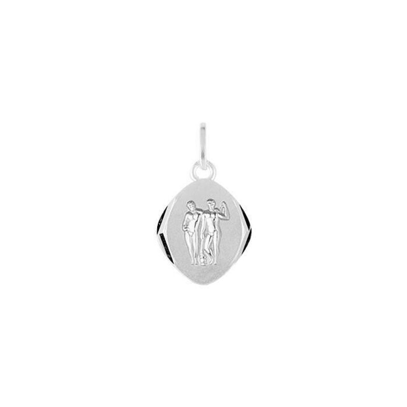 Pendentif médaille zodiaque Gémeaux en argent Robbez Masson avec les jumeaux sur disque ovale