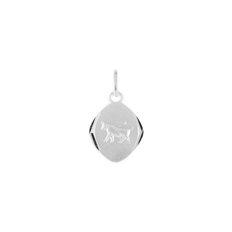 Pendentif zodiaque Taureau en argent 925/000 avec motif de taureau, rhodié, forme ovale et bélière p